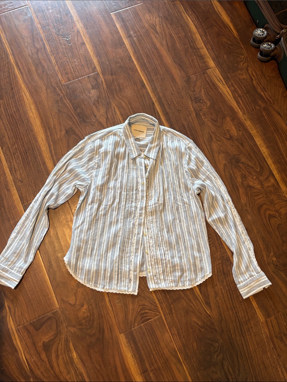 Casual Striped Button-Down Blouse in Light Blue and White